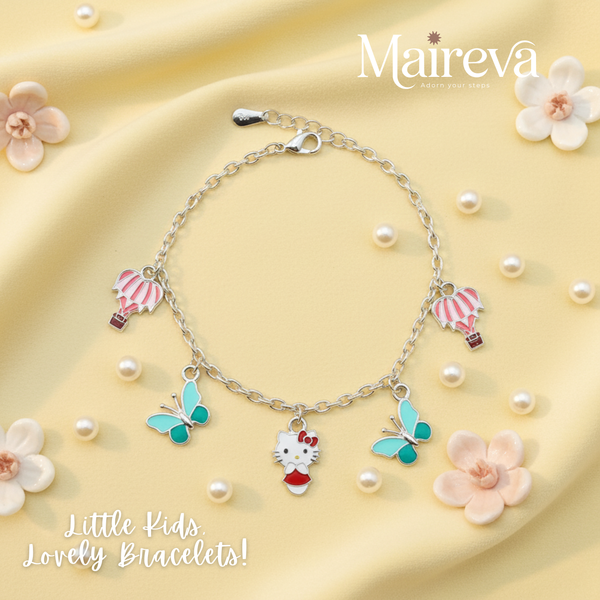 Hello Kitty & Balloon Charm 925 Sterling Silver Kids Bracelet (5-Inch)
