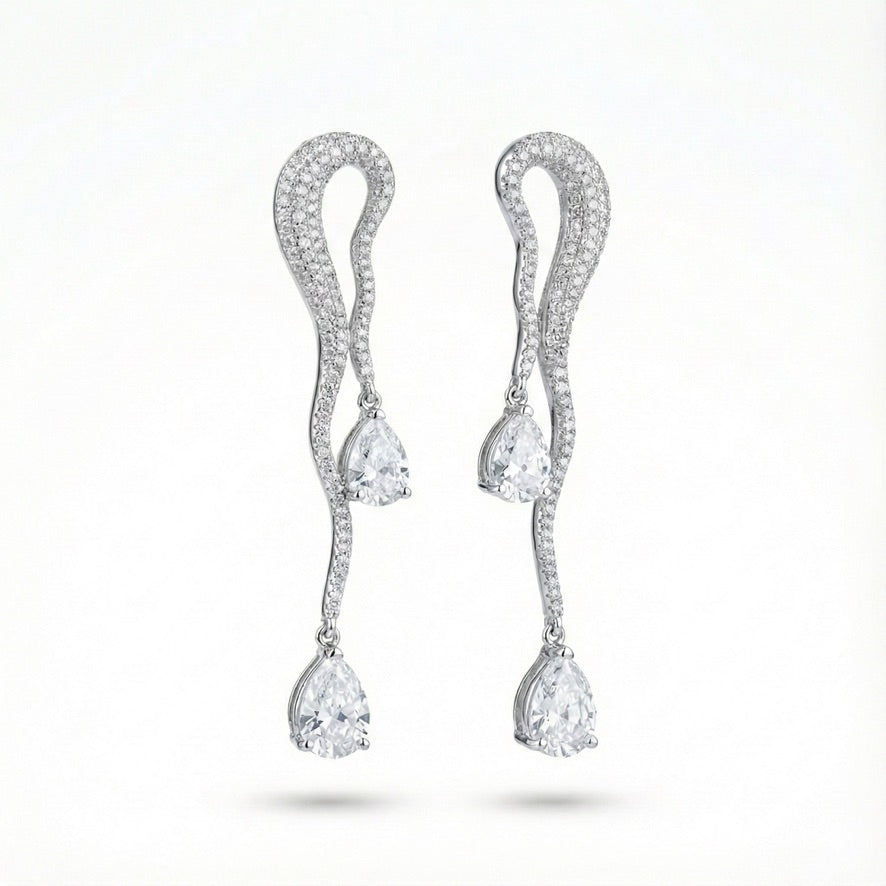 Grand Pave Wave Drop Earrings | Made With Pure 925 Silver