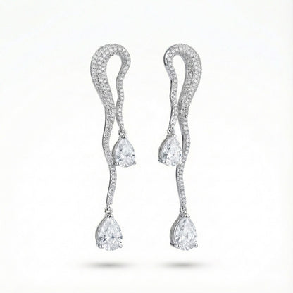 Grand Pave Wave Drop Earrings | Made With Pure 925 Silver