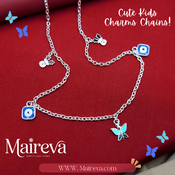 Evil Eye & Butterfly Charm Kids 925 Sterling Silver Chain (Nazar Suraksha)
