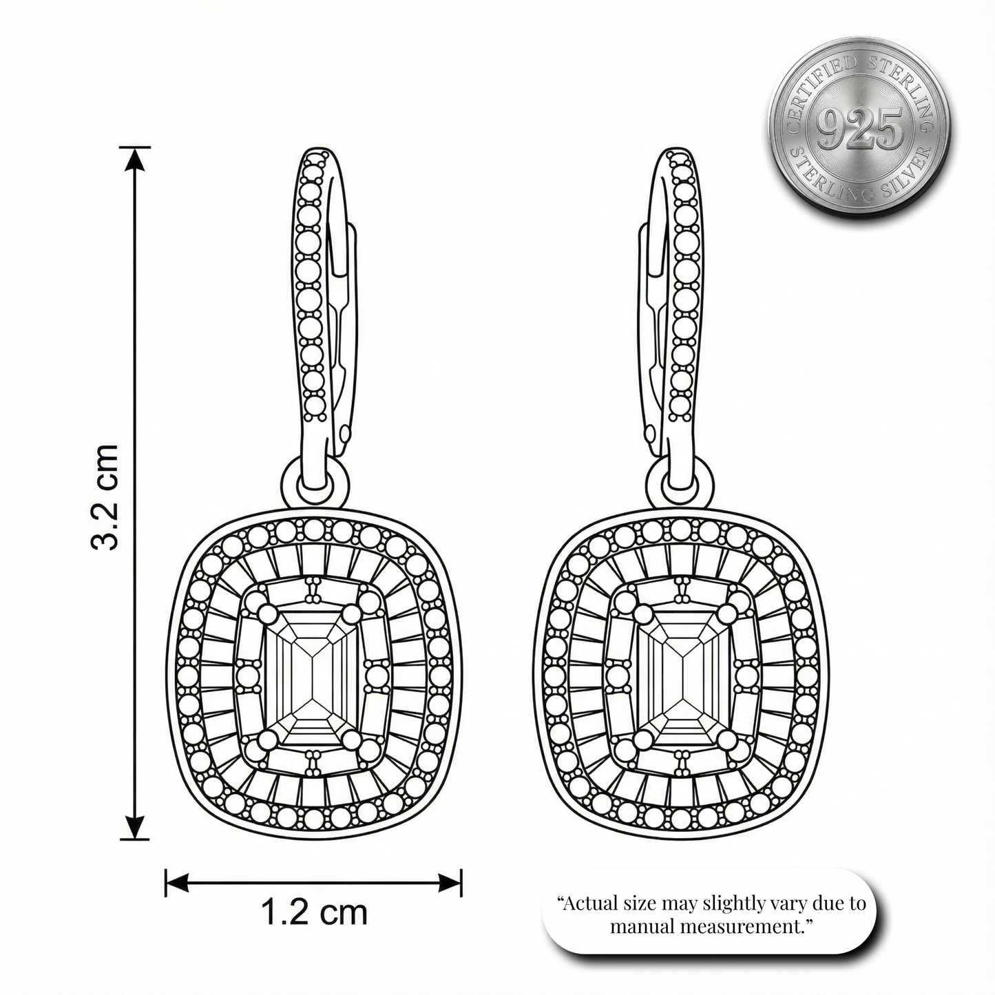 Grand Emerald-Cut Halo Drop Earrings | Made With Pure 925 Silver