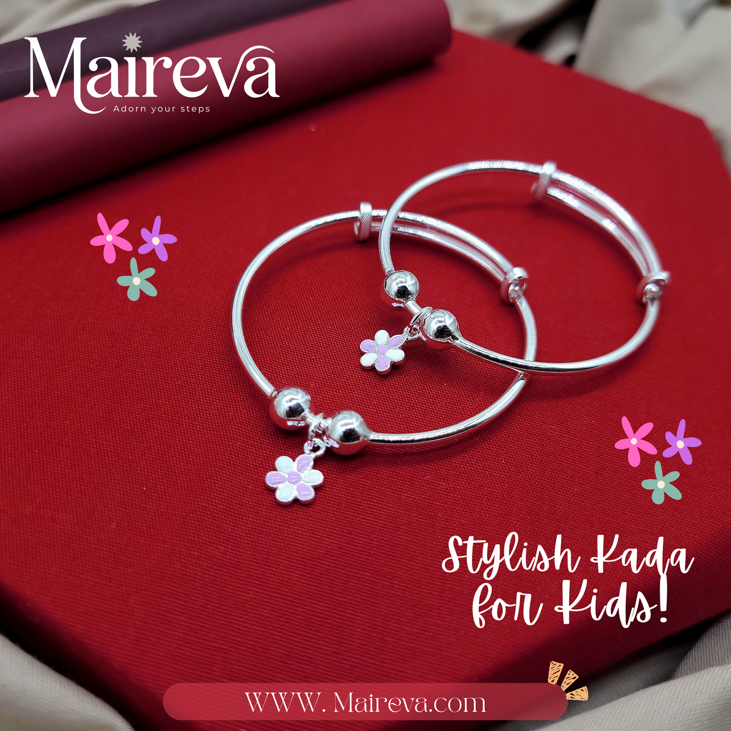Little Bloom Adjustable Kids Kada Set (13.2g) - 92.5 SIlver