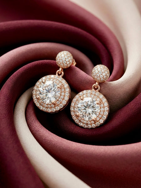 Double Halo Rose Gold Drops | Made With Pure 925 Silver