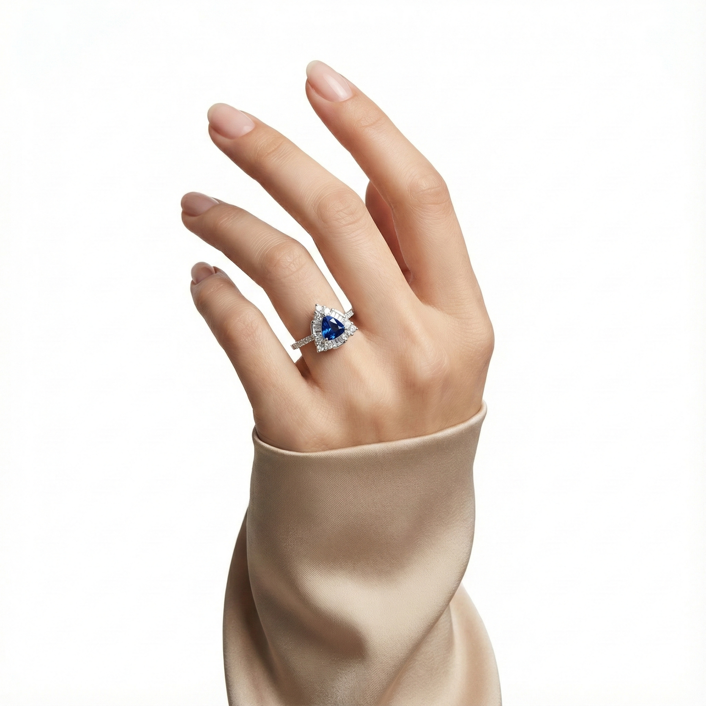 925 Silver Trillion Blue Sapphire CZ Halo Ring | Luxury Designer Statement Ring