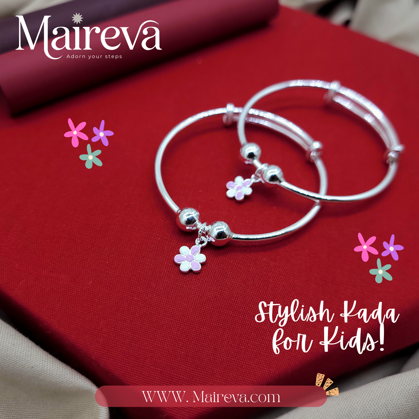 Little Bloom Adjustable Kids Kada Set (13.2g) - 92.5 SIlver