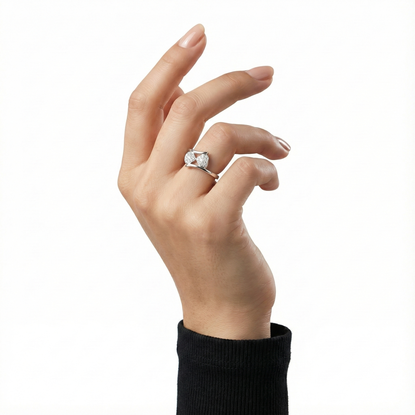 Silver Double-Heart Sparkle Ring for Women | 925 CZ Romantic Ring