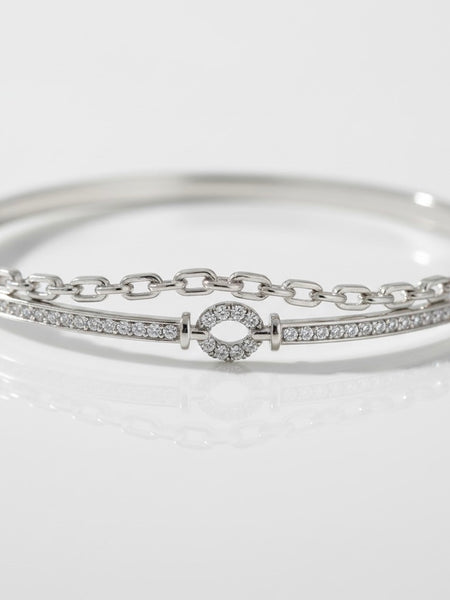 Silver Dual-Layer Adjustable Chain Bangle