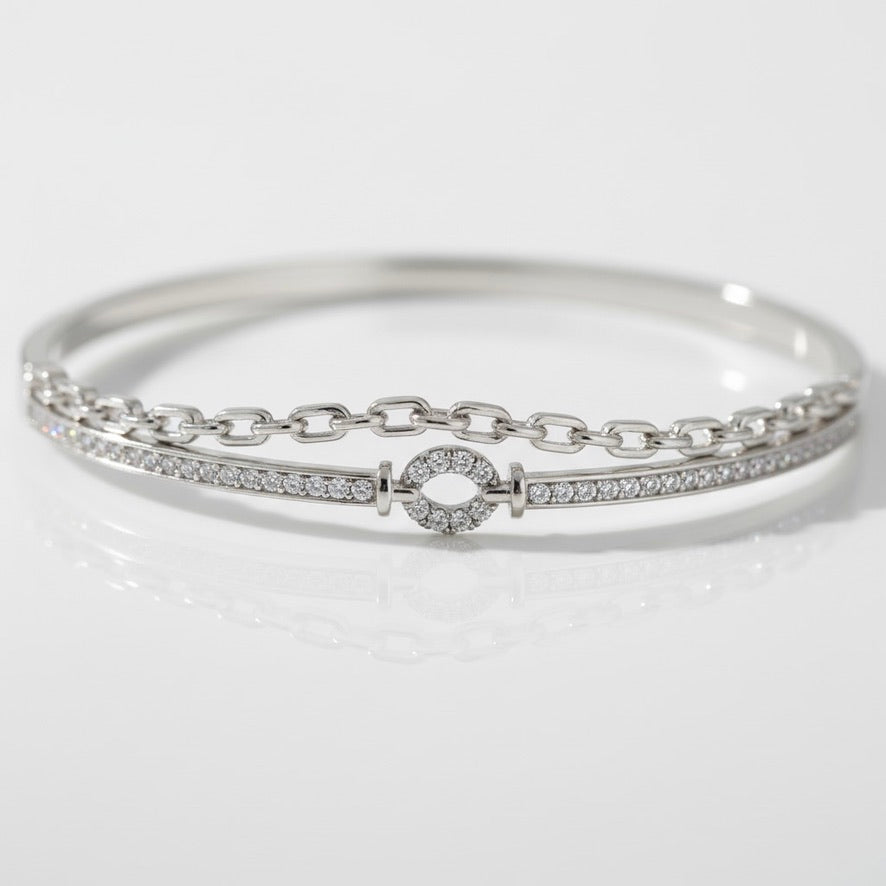 Silver Dual-Layer Adjustable Chain Bangle