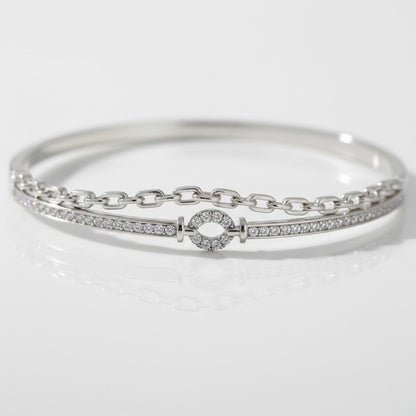 Silver Dual-Layer Adjustable Chain Bangle