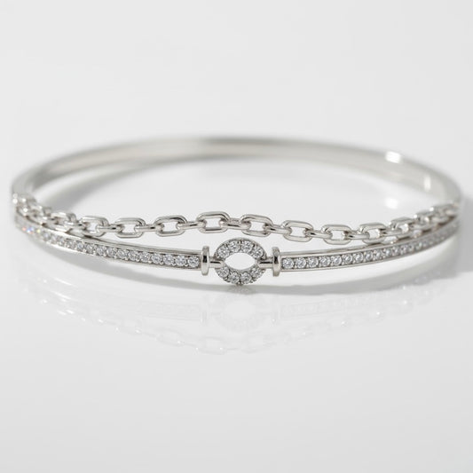 Silver Dual-Layer Adjustable Chain Bangle