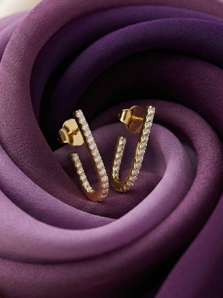 Lustre U-Curve Diamond Stud Earrings – 925 Silver (Gold Polish)