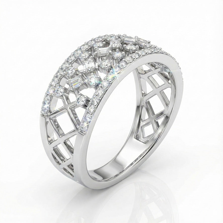 925 Silver Diamond-Cut CZ Band Ring for Women | Wide Sparkling Statement Ring