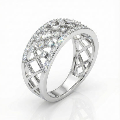 925 Silver Diamond-Cut CZ Band Ring for Women | Wide Sparkling Statement Ring