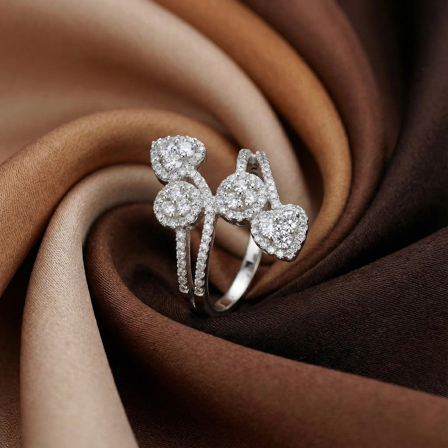 925 Silver Four-Heart Cluster Ring | Premium CZ Statement Ring