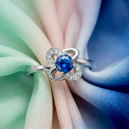 Blue Sapphire Floral Silver Ring for Women | 925 CZ Statement Ring