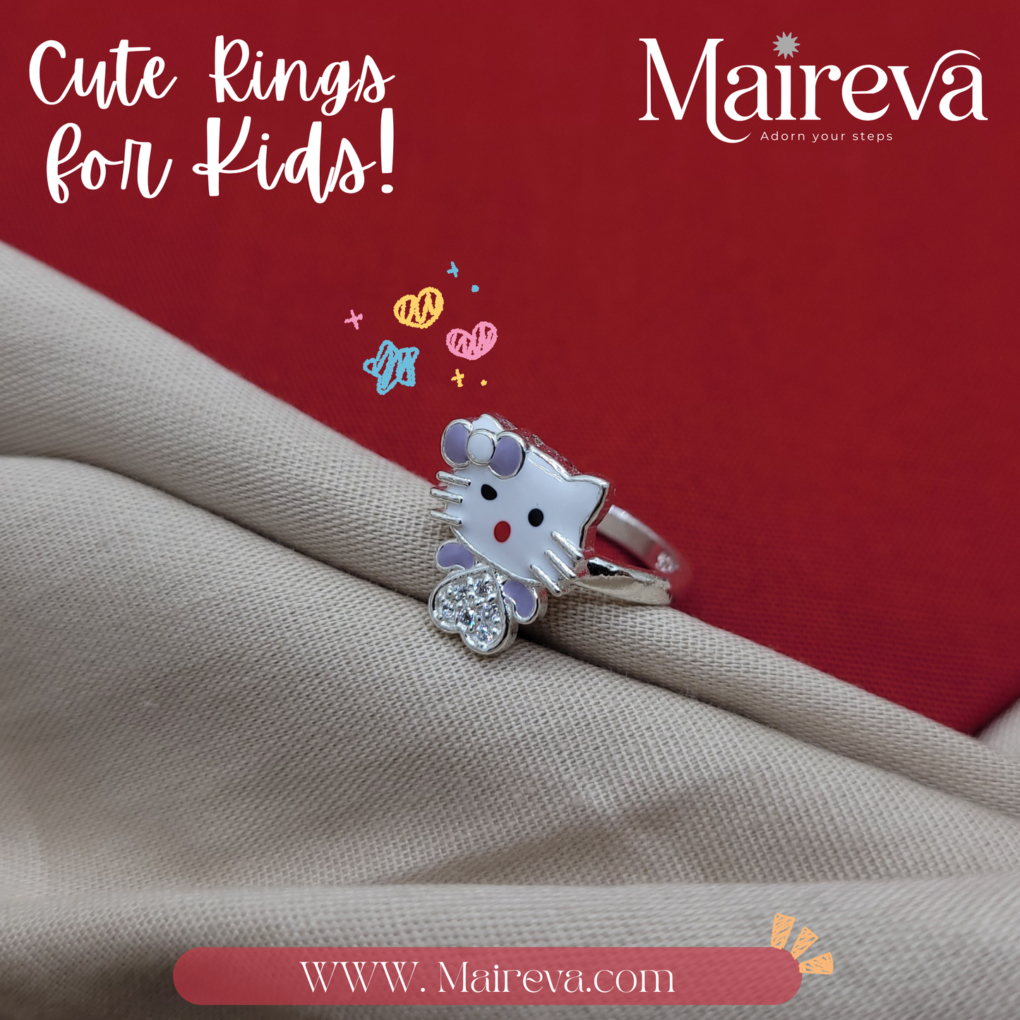 Sweetheart Kitty Ring - 92.5 Silver