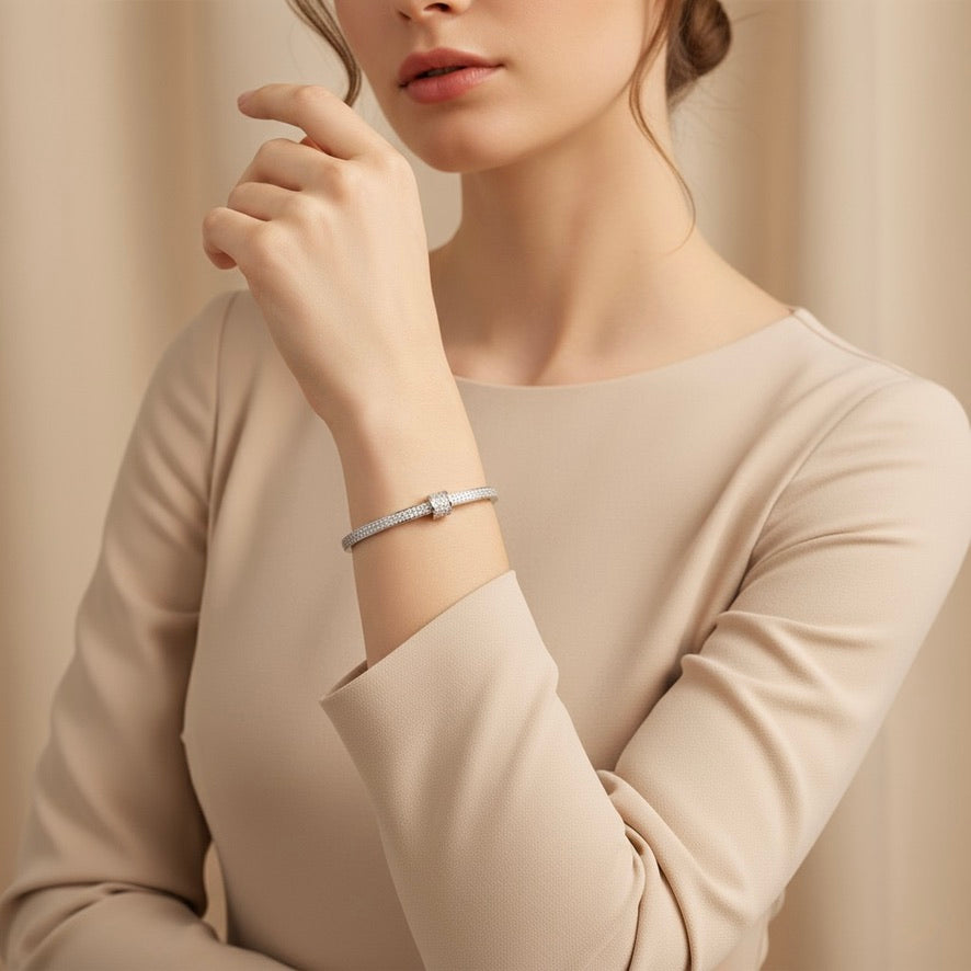 925 Silver Classic Diamond Line Closed Bangle for Women