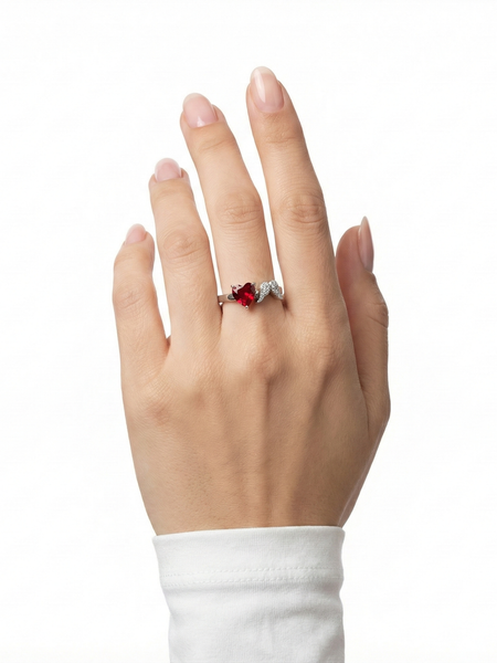 925 Silver Adjustable Heart Ruby Ring | Open Love Ring for Women