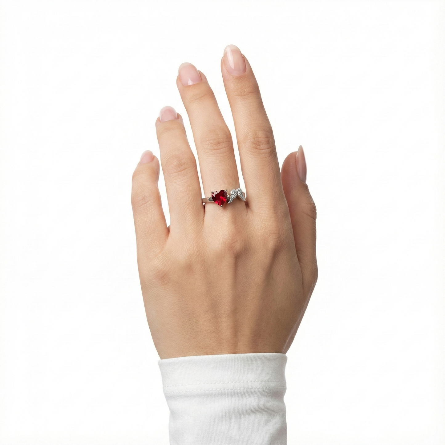 925 Silver Adjustable Heart Ruby Ring | Open Love Ring for Women