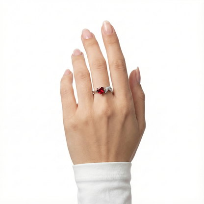925 Silver Adjustable Heart Ruby Ring | Open Love Ring for Women