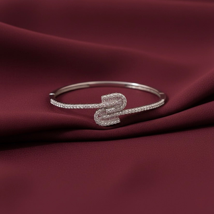 Silver Dual Loop Baguette Adjustable Bangle