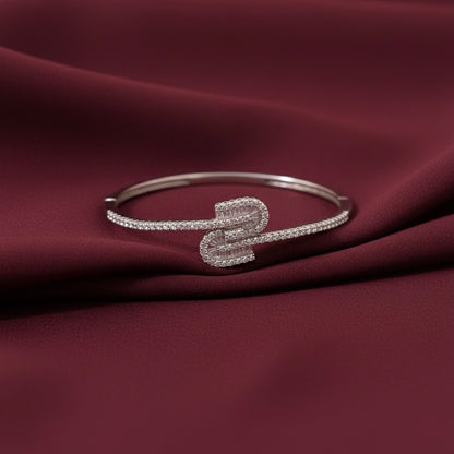 Silver Dual Loop Baguette Adjustable Bangle