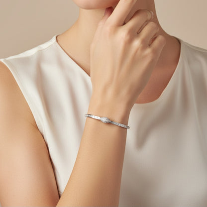 925 Silver Snake-Style Adjustable Baguette Diamond Bangle