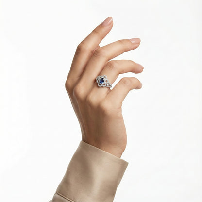 925 Silver Blue Sapphire Floral Halo Ring | Premium Sapphire CZ Statement Ring