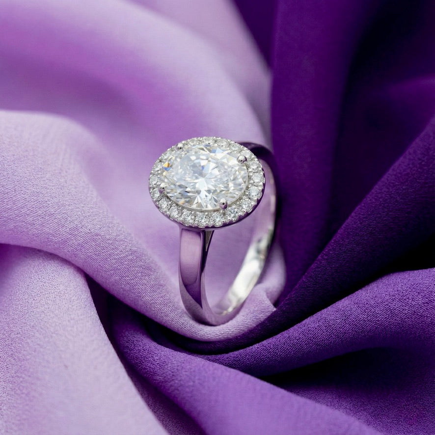 925 Silver Round CZ Halo Ring | Classic Solitaire Engagement Style Ring