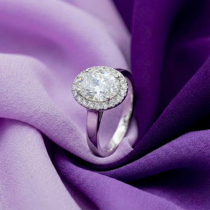 925 Silver Round CZ Halo Ring | Classic Solitaire Engagement Style Ring