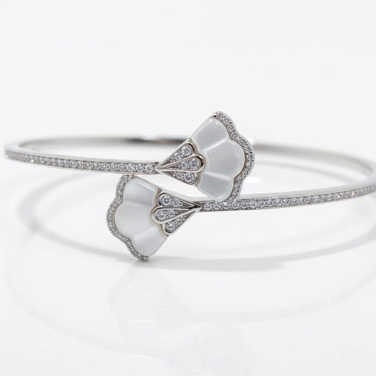 Silver Mother-of-Pearl Dual Petal Adjustable Bangle