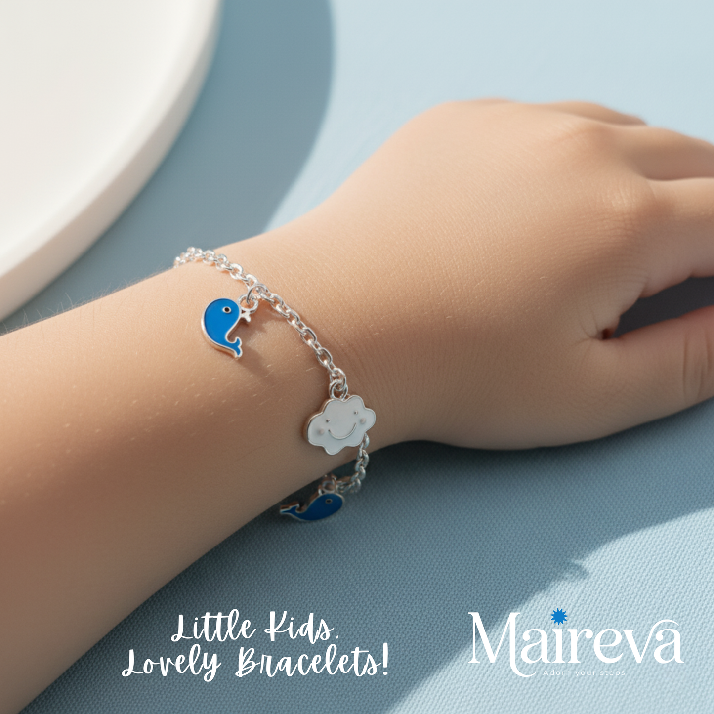 Teddy Bear & Whale Charm 925 Sterling Silver Kids Bracelet (5-Inch)