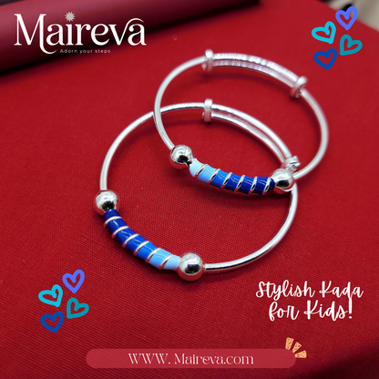 Blue Swirl Adjustable Kids Kada Set (13.9g) - 92.5 Silver