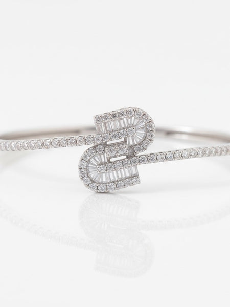 Silver Dual Loop Baguette Adjustable Bangle