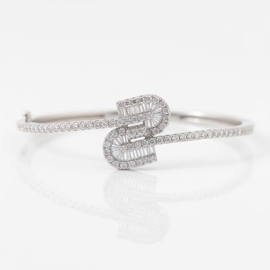 Silver Dual Loop Baguette Adjustable Bangle