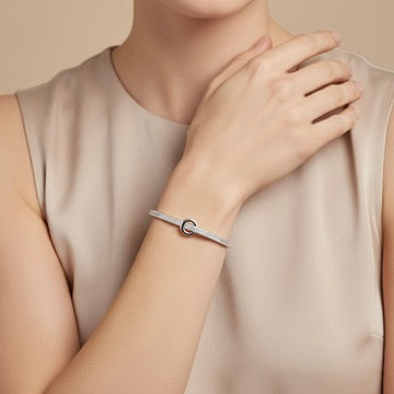 925 Silver Circle Knot Diamond-Style Fixed Bangle for Women