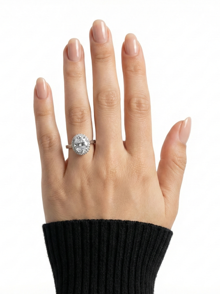 925 Silver Round CZ Halo Ring | Classic Solitaire Engagement Style Ring