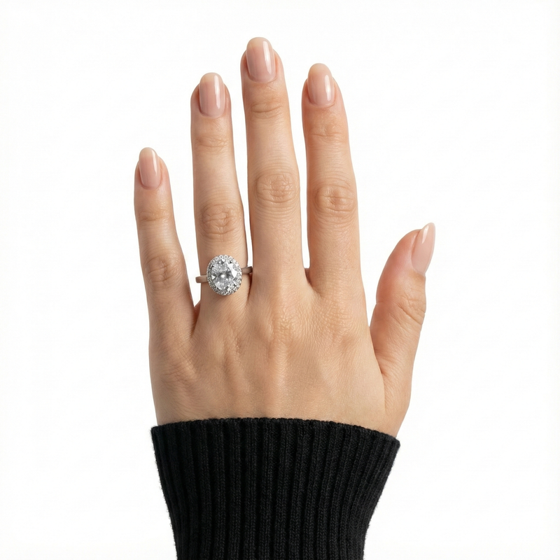 925 Silver Round CZ Halo Ring | Classic Solitaire Engagement Style Ring