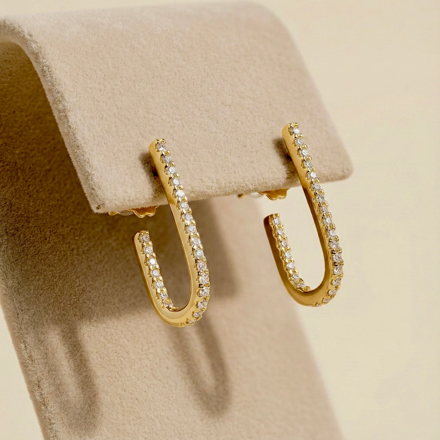 Lustre U-Curve Diamond Stud Earrings – 925 Silver (Gold Polish)