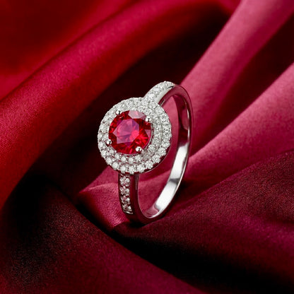 925 Silver Ruby Halo Ring | Red Stone CZ Designer Ring