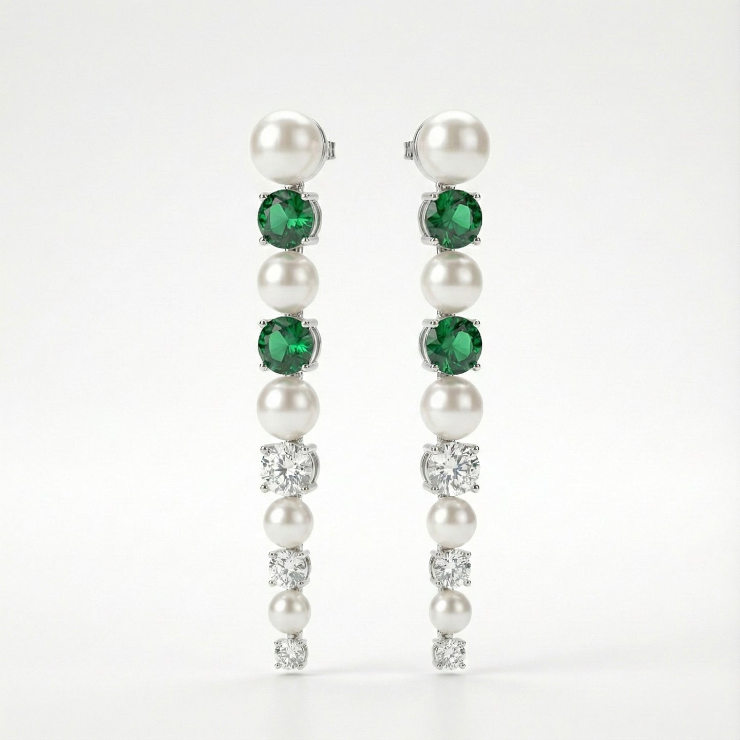 Elegant Pearl & Emerald Line Drops | Made With Pure 925 Silver