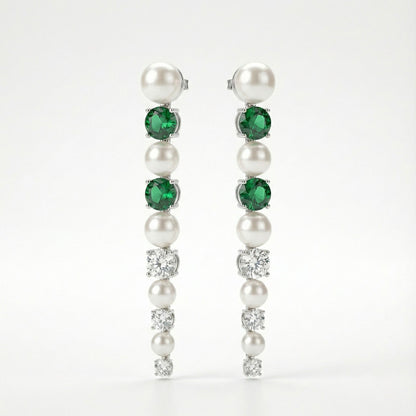Elegant Pearl & Emerald Line Drops | Made With Pure 925 Silver