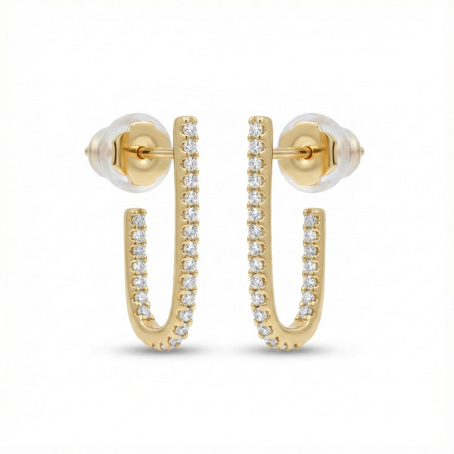 Lustre U-Curve Diamond Stud Earrings – 925 Silver (Gold Polish)