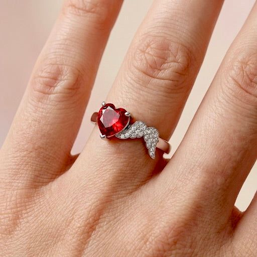 925 Silver Adjustable Heart Ruby Ring | Open Love Ring for Women