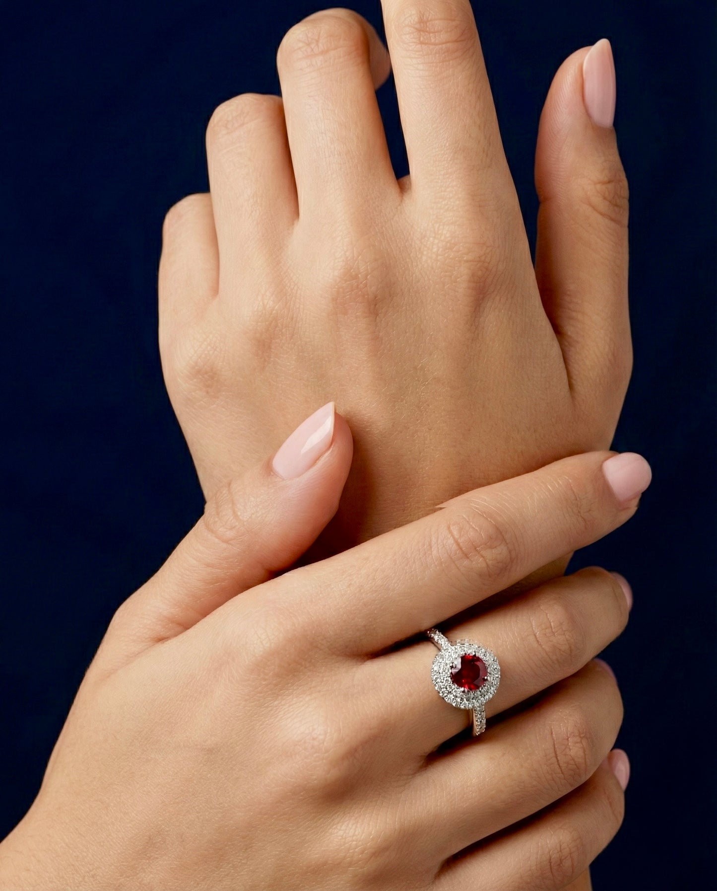 925 Silver Ruby Halo Ring | Red Stone CZ Designer Ring