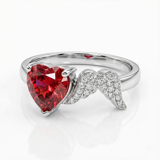 925 Silver Adjustable Heart Ruby Ring | Open Love Ring for Women