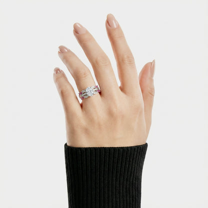 Pink Floral Silver Ring for Women | 925 CZ Oval Centerpiece Ring