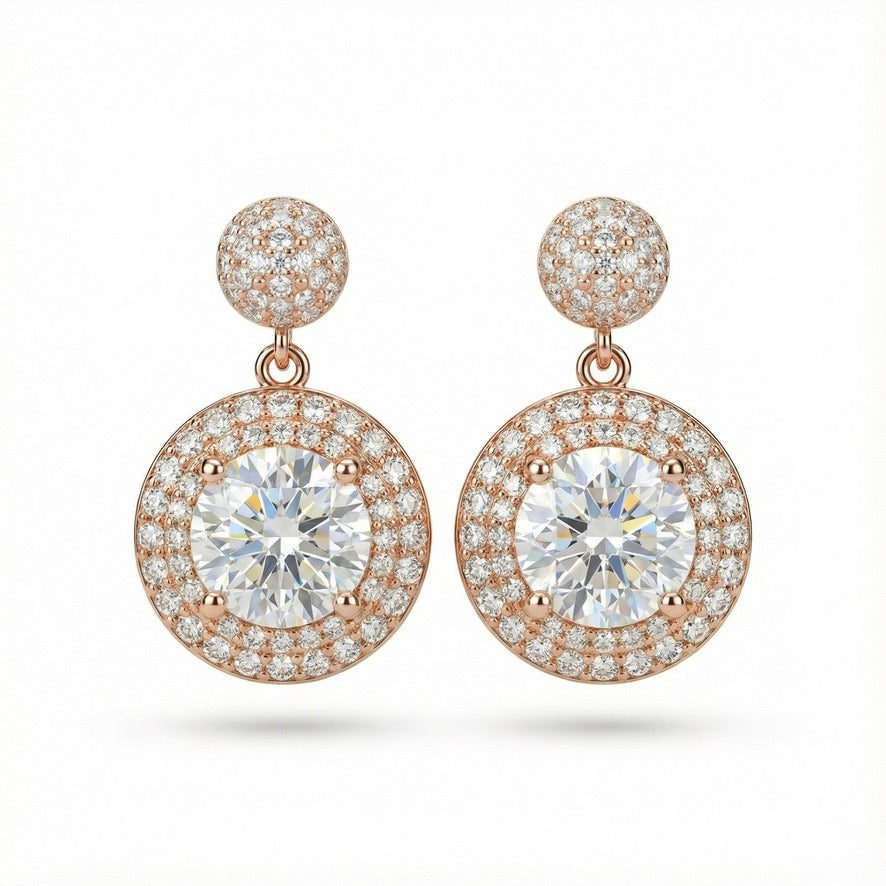 Double Halo Rose Gold Drops | Made With Pure 925 Silver