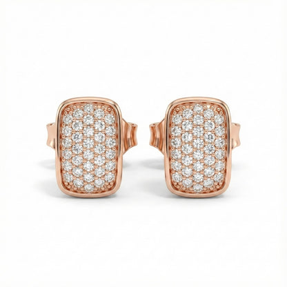 Rosette Pavé Rectangle Stud Earrings – 925 Silver (Rose Gold Polish)