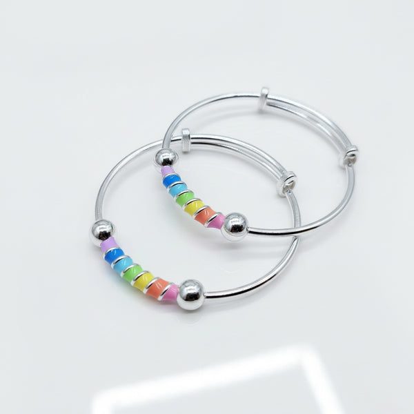 Rainbow Swirl Adjustable Kids Kada Set (13.6g) - 92.5 Silver